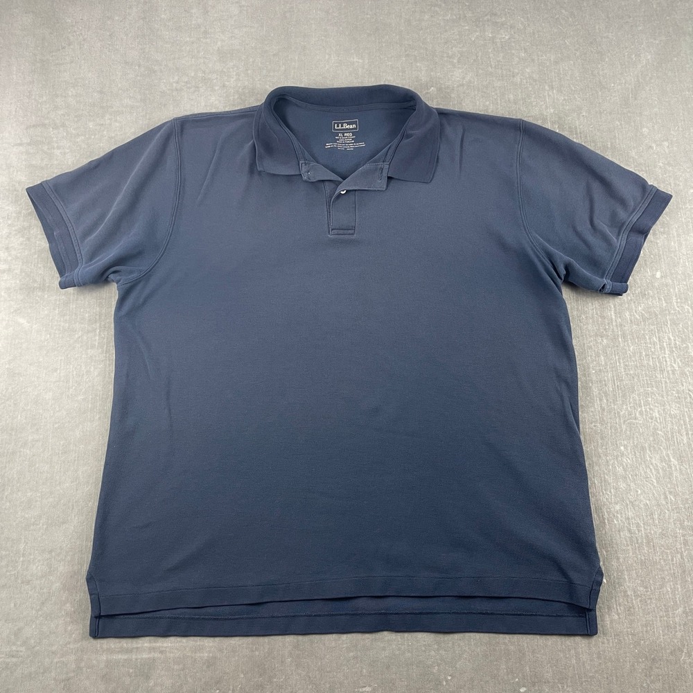 L.L. Bean Mens XL Blue Polo Shirt Short Sleeve Pique Cotton 233437